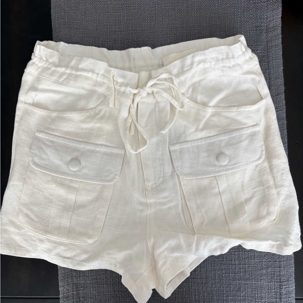 Le Lis White Cargo Linen Shorts